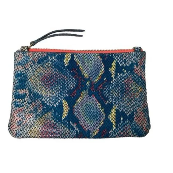Anthropologie Embroidered Snake Printed Clutch Multicolored Purse Handbag - Picture 4 of 6